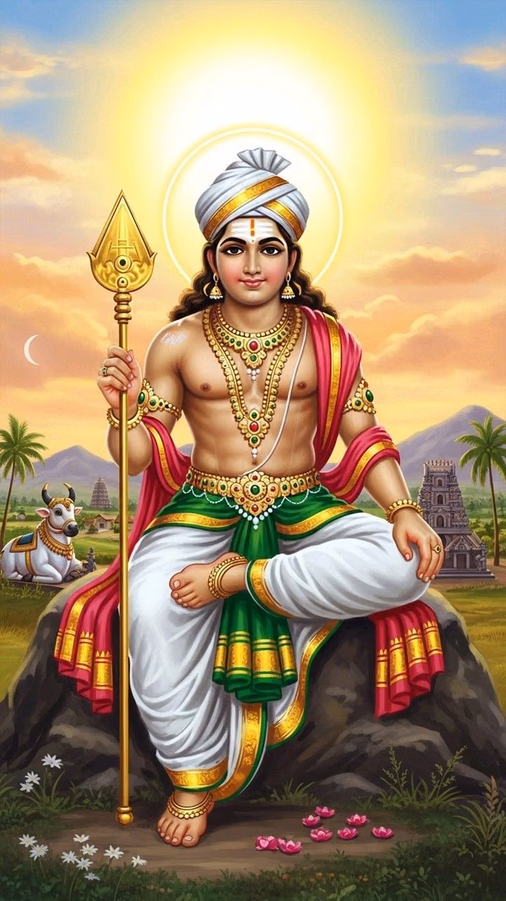 Depiction of Kartikeya with his spear